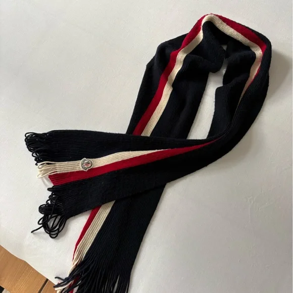 Moncler Black, Red, and Cream Knit Scarf - Picture 1 of 2